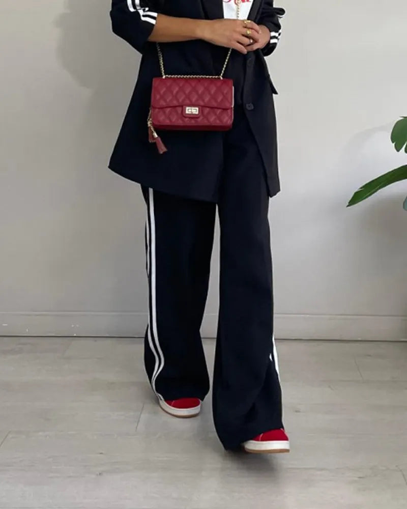 Fashion Striped Blazer & Pants Two-piece Set