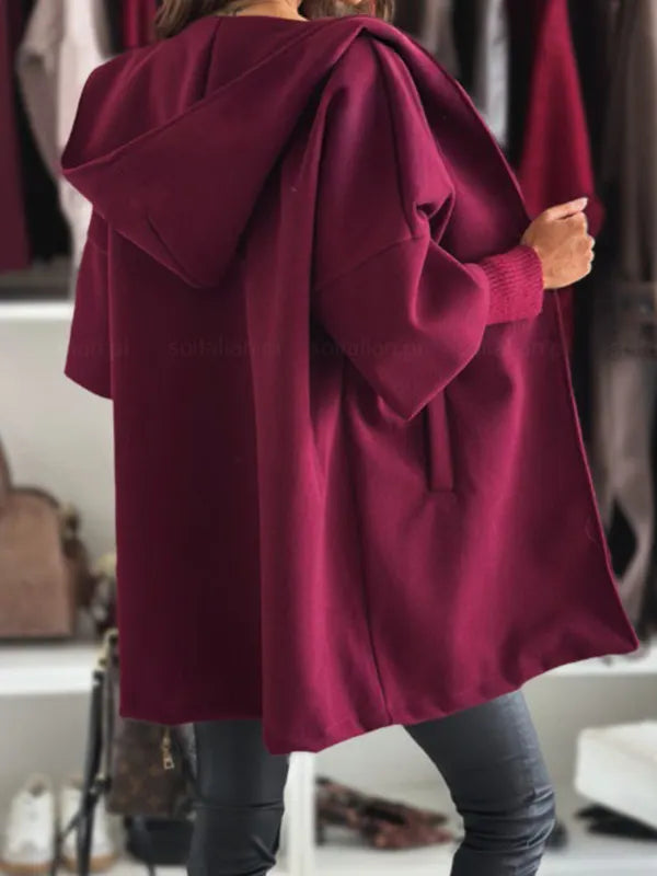 Stylish Solid Color Loose-Fitting Hooded Coat
