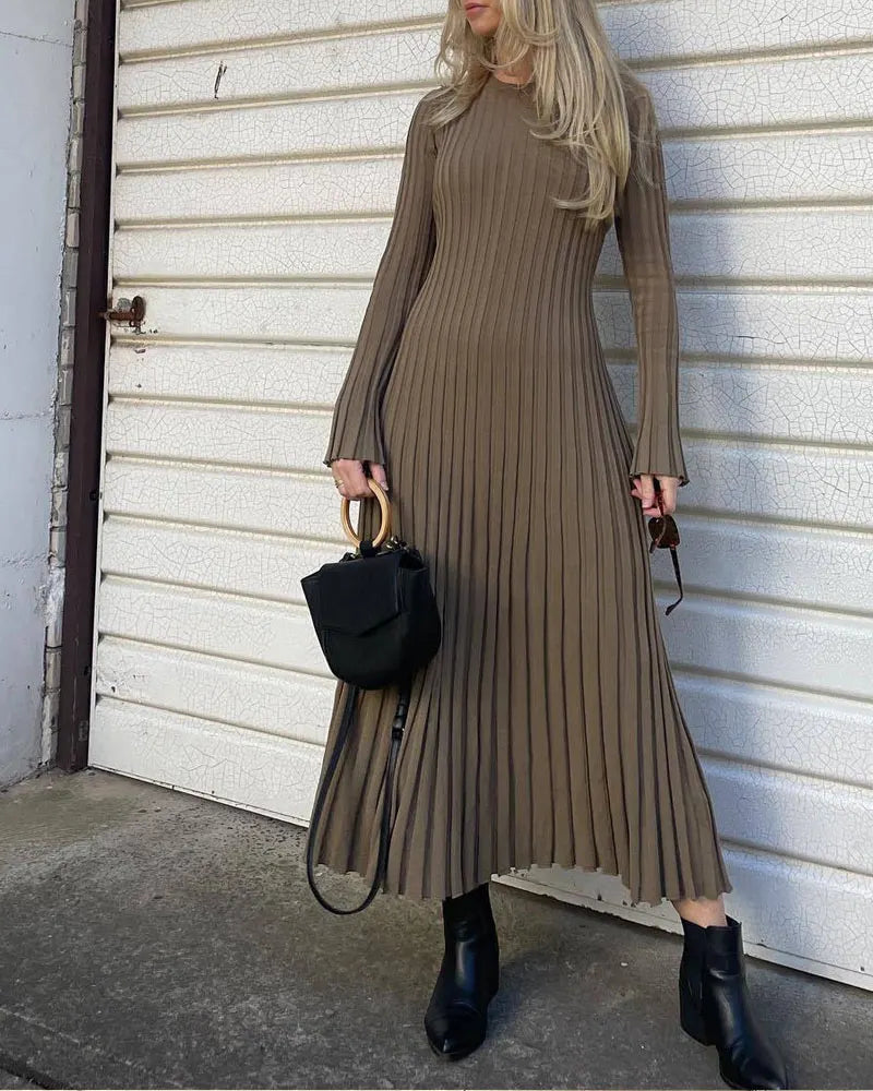Casual Round Neck Knitted Long Skirt