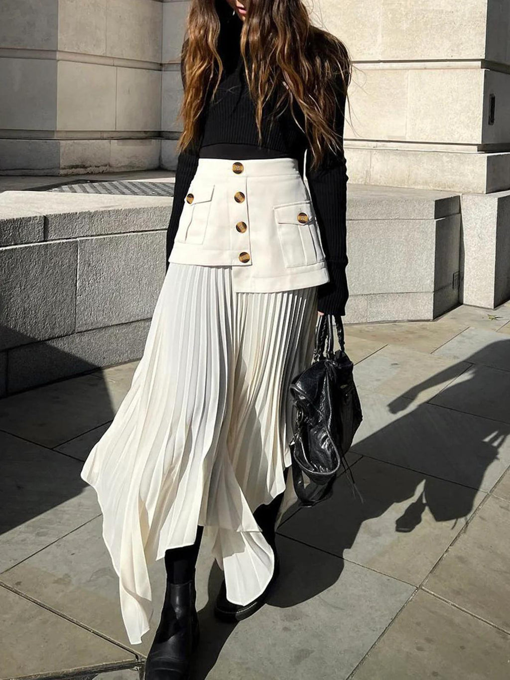 Irregular Fold Buttons Long Skirt