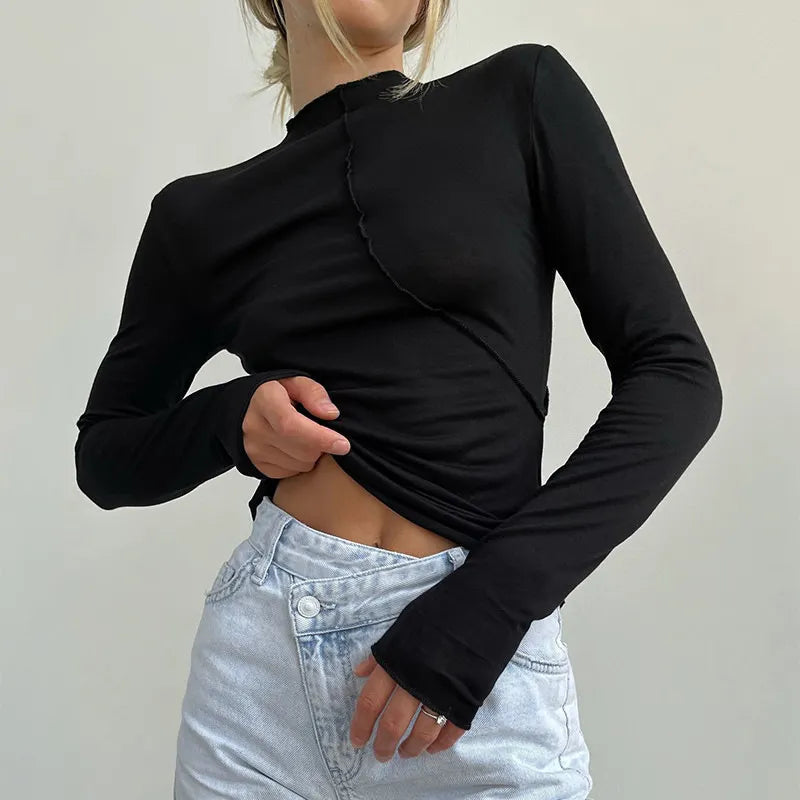 Stylish Asymmetrical Designed Half Turtleneck Base Shirt