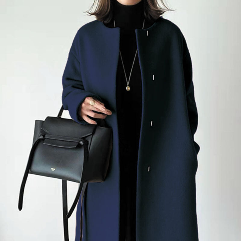 Solid color simple straight temperament coat