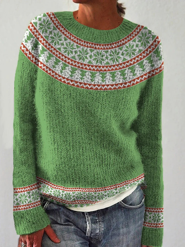 Green Geometry Printing Crew-neck Sweater