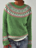 Green Geometry Printing Crew-neck Sweater