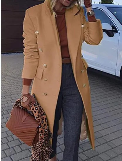 Lady'S Long Woolen Coat Multi-Button Woolen Coat