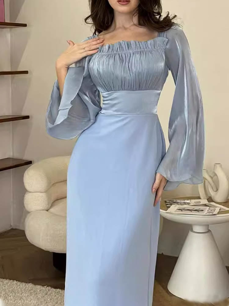 Elegent Square Neck Long Sleeve Dress