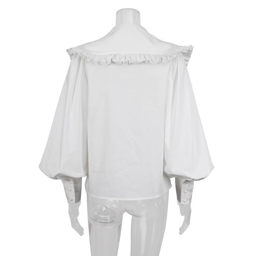 Classical Lapel Lantern Sleeves Shirt