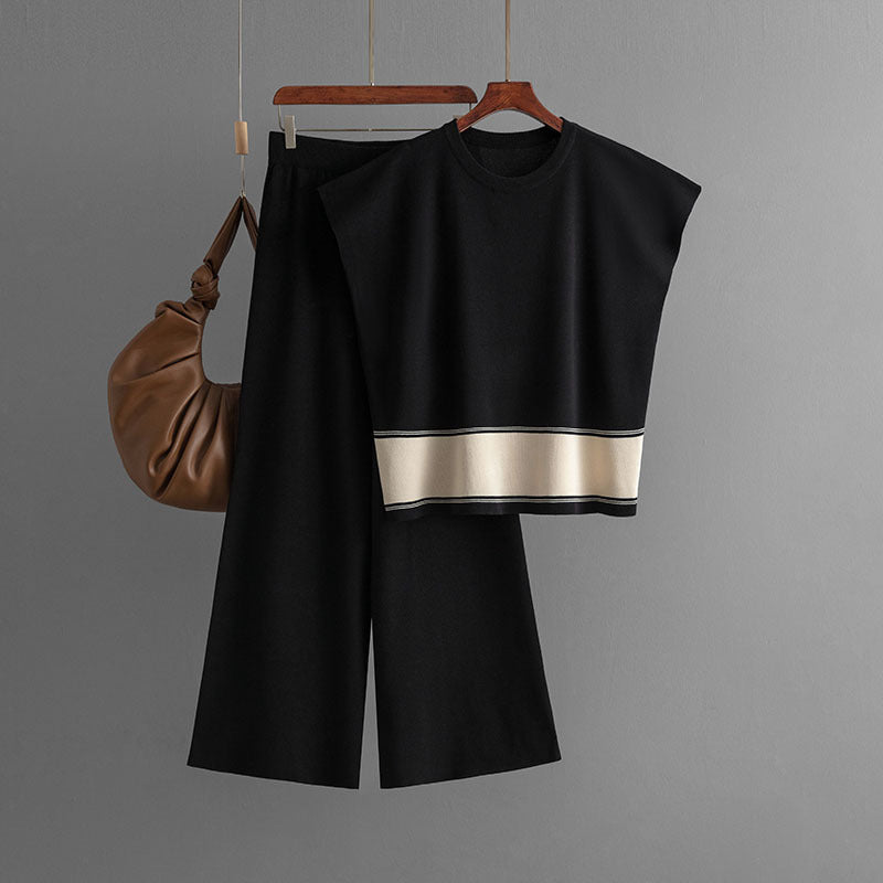 Casual Sleeveless Top & High Waist Wide Leg Pants Two Piece Set