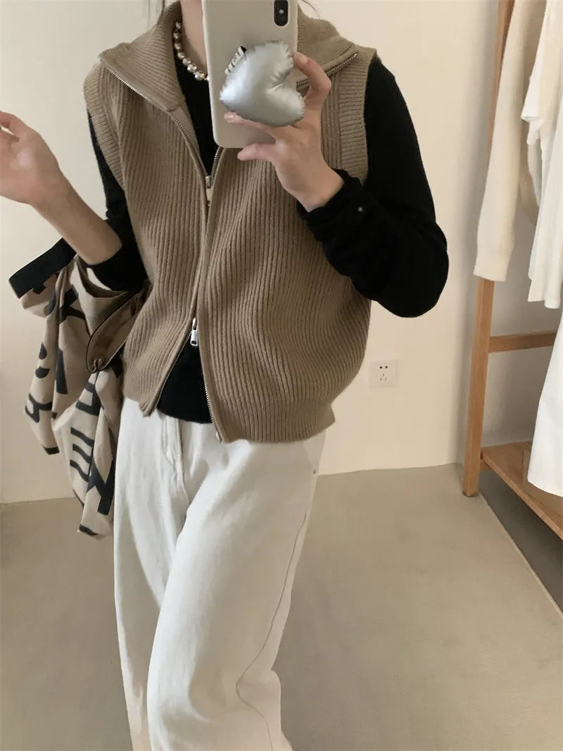 Two Way Zip Mockneck Sweater Vest