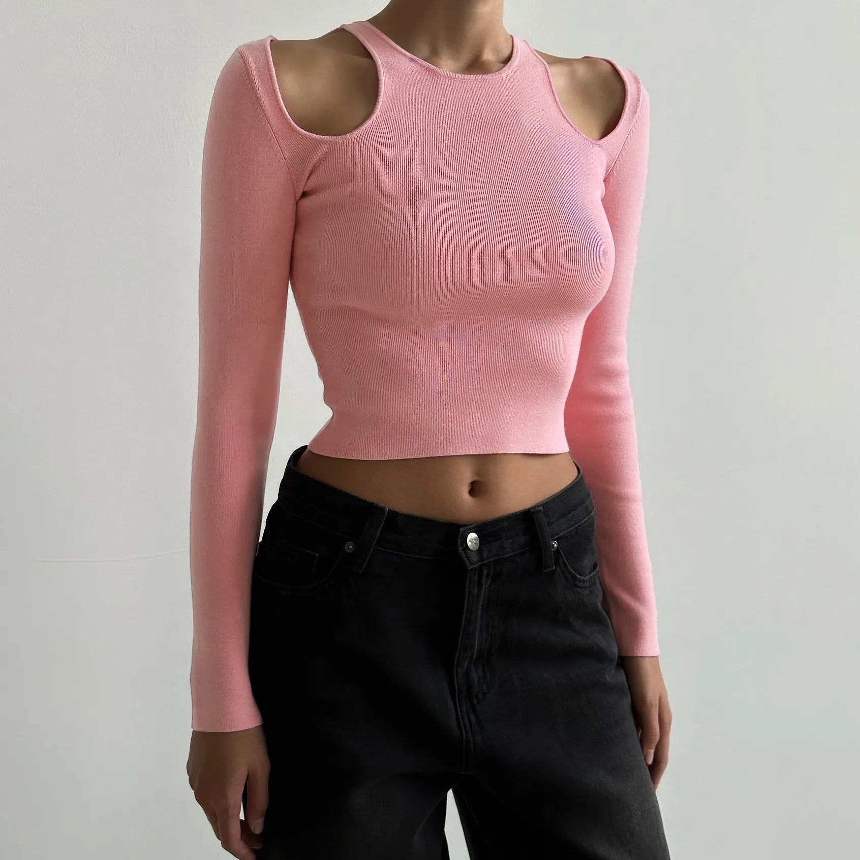 Navel-baring hot girl long-sleeved top