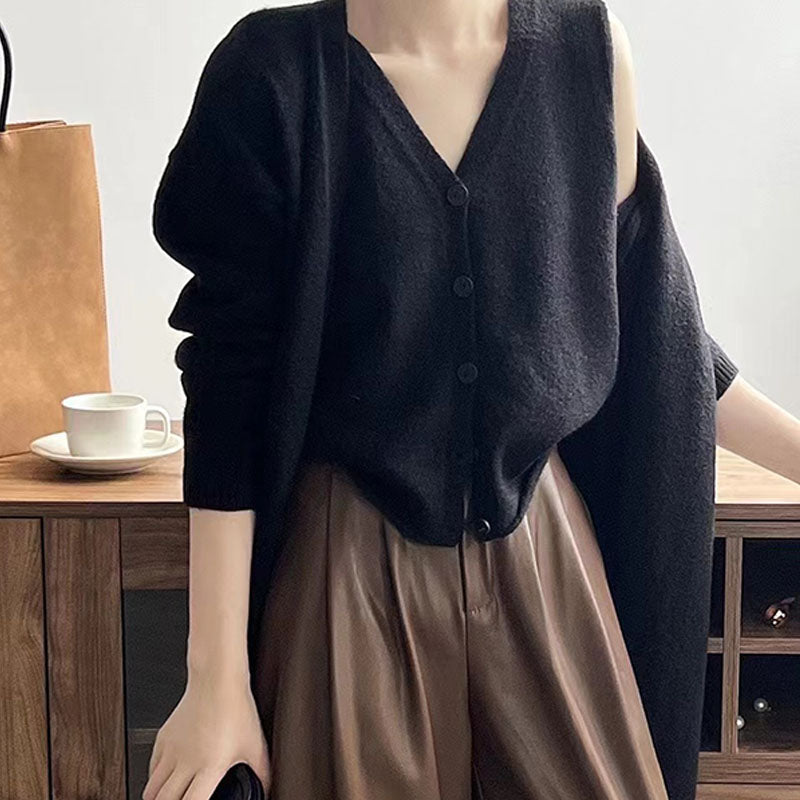 Stylish Soft Knitted Cardigan Vest Two-piece Set