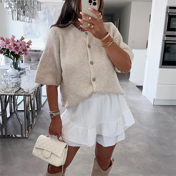 Fashionable Solid Color Button Casual Cardigan