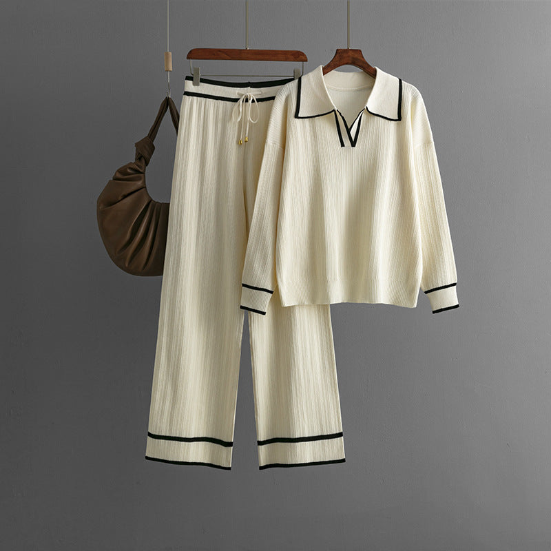 Stylish Lapel Contrast Color Casual Two-Piece Set