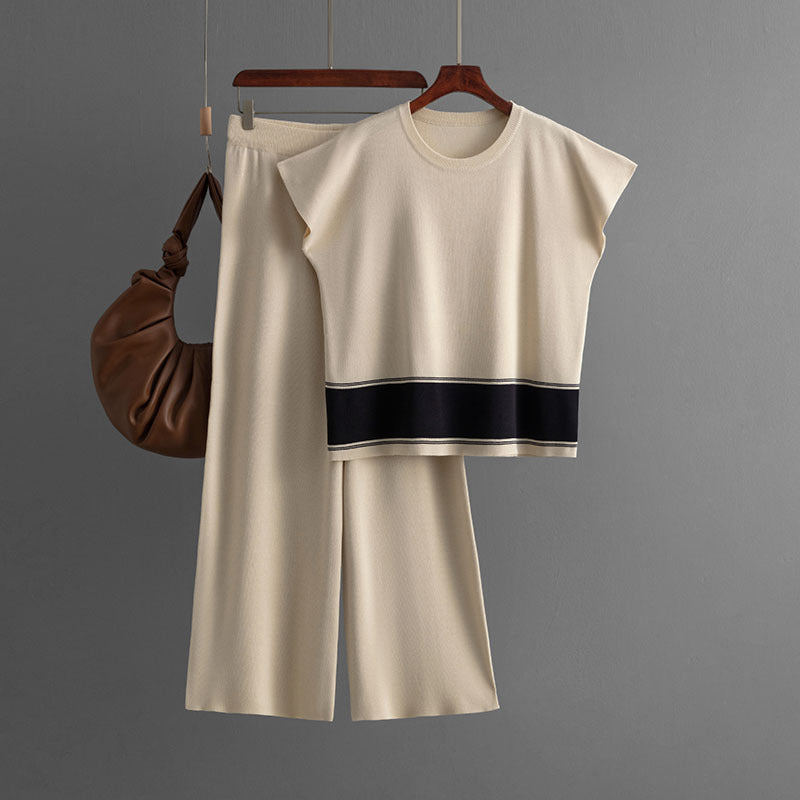 Casual Sleeveless Top & High Waist Wide Leg Pants Two Piece Set