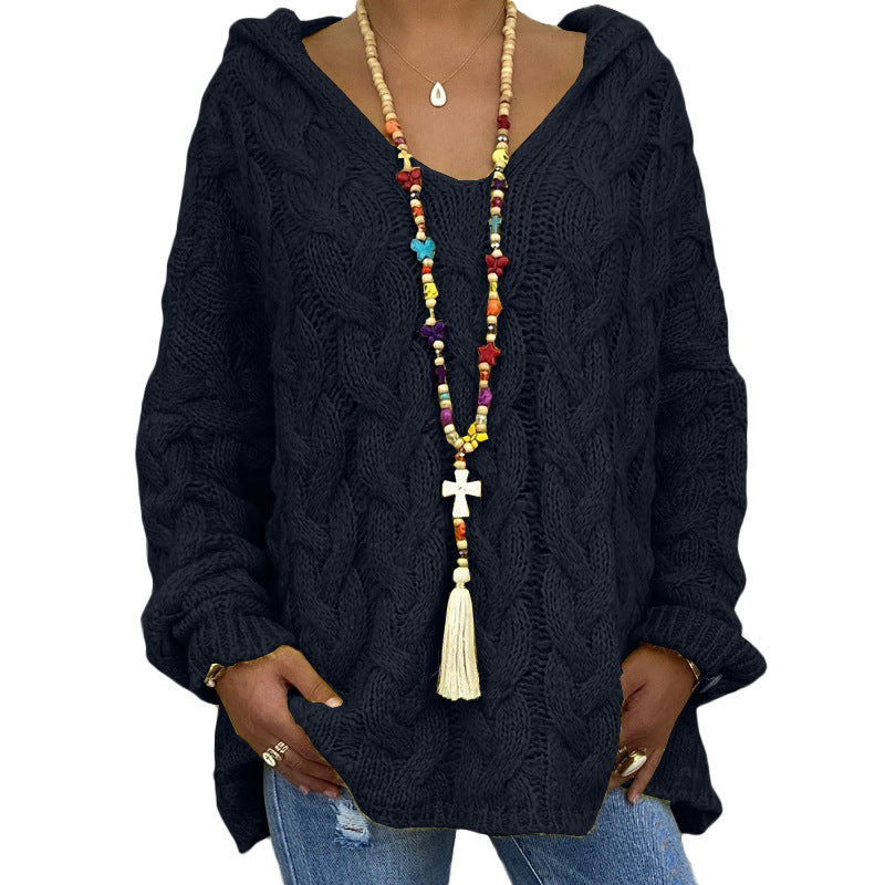Women's Solid Color Hooded Sweater