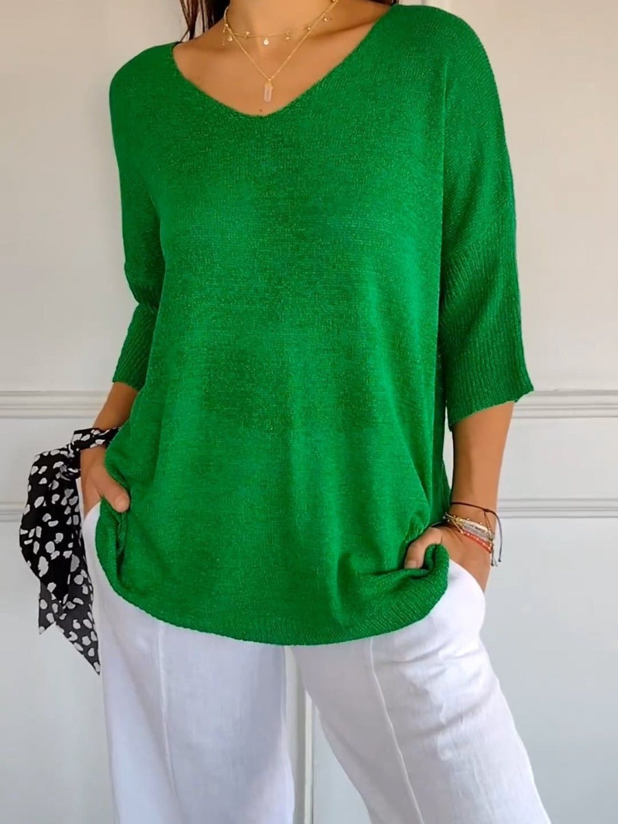 Casual V-neck Solid Color Slimming Top