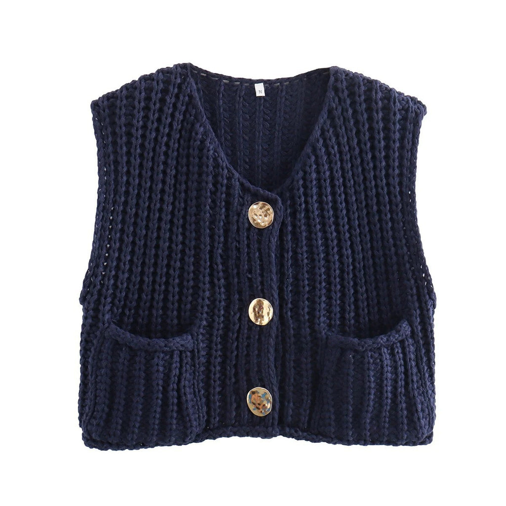 Stylish V-Neck Three-Button Sleeveless Waistcoat
