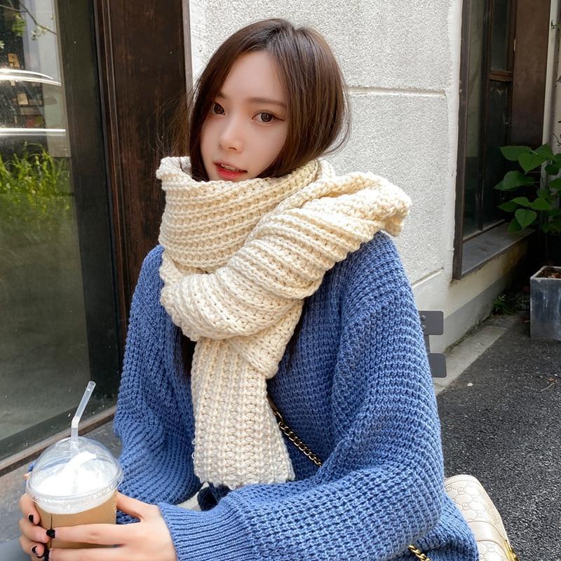 Winter Thick Warm Knitted Khaki Kadies Scarves Korean Yellow Female Knitting Scarf
