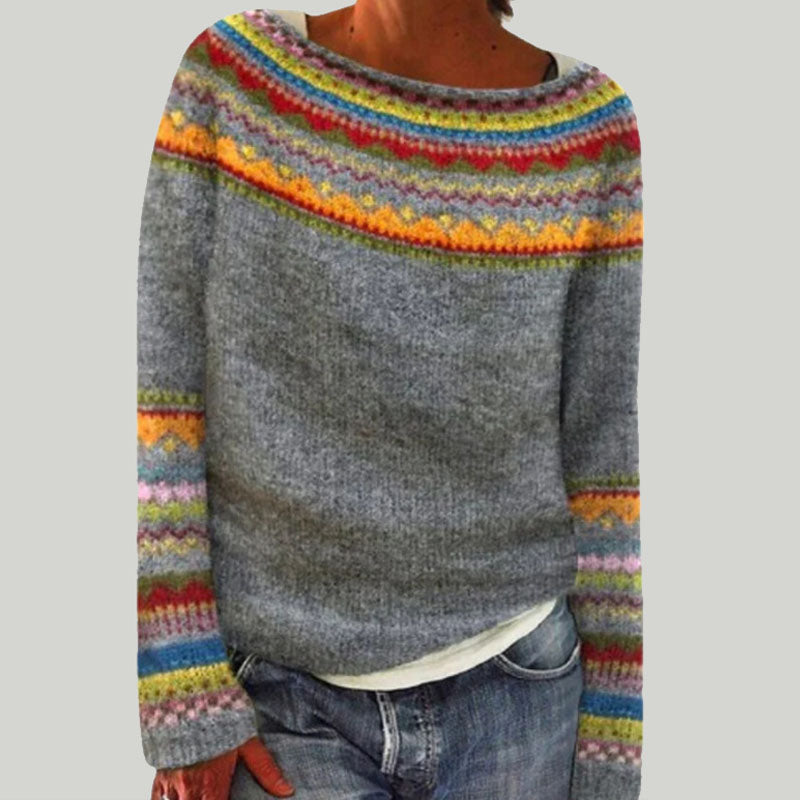 Colorful Stripped Printing Crew-neck Sweater