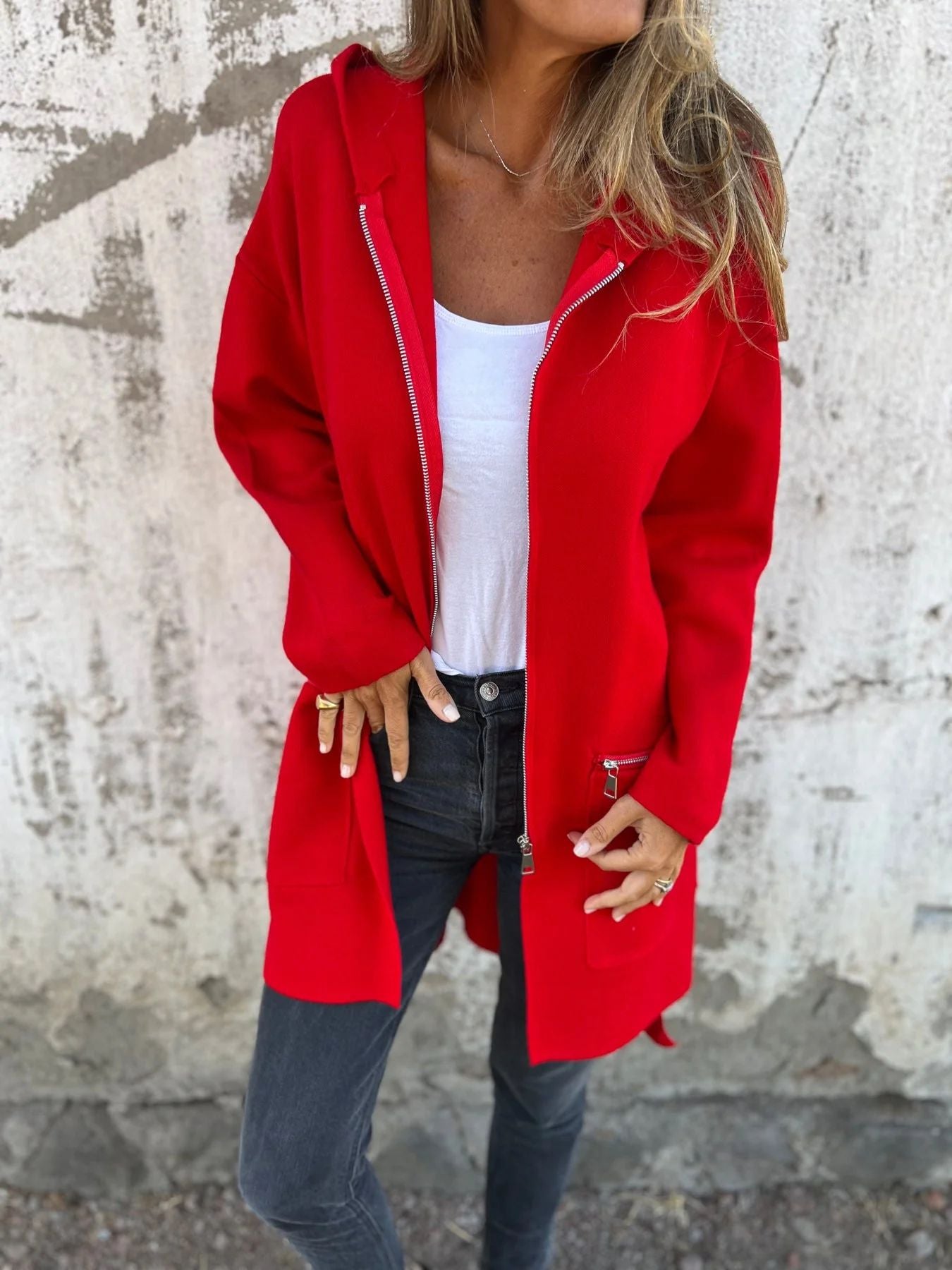 Casual Zipper and Long Hooded Coat
