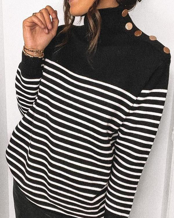 Long Sleeve Striped Patchwork High Neck Sweater