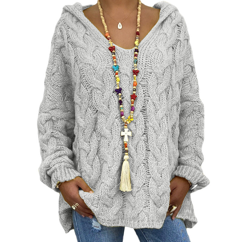 Women's Solid Color Hooded Sweater