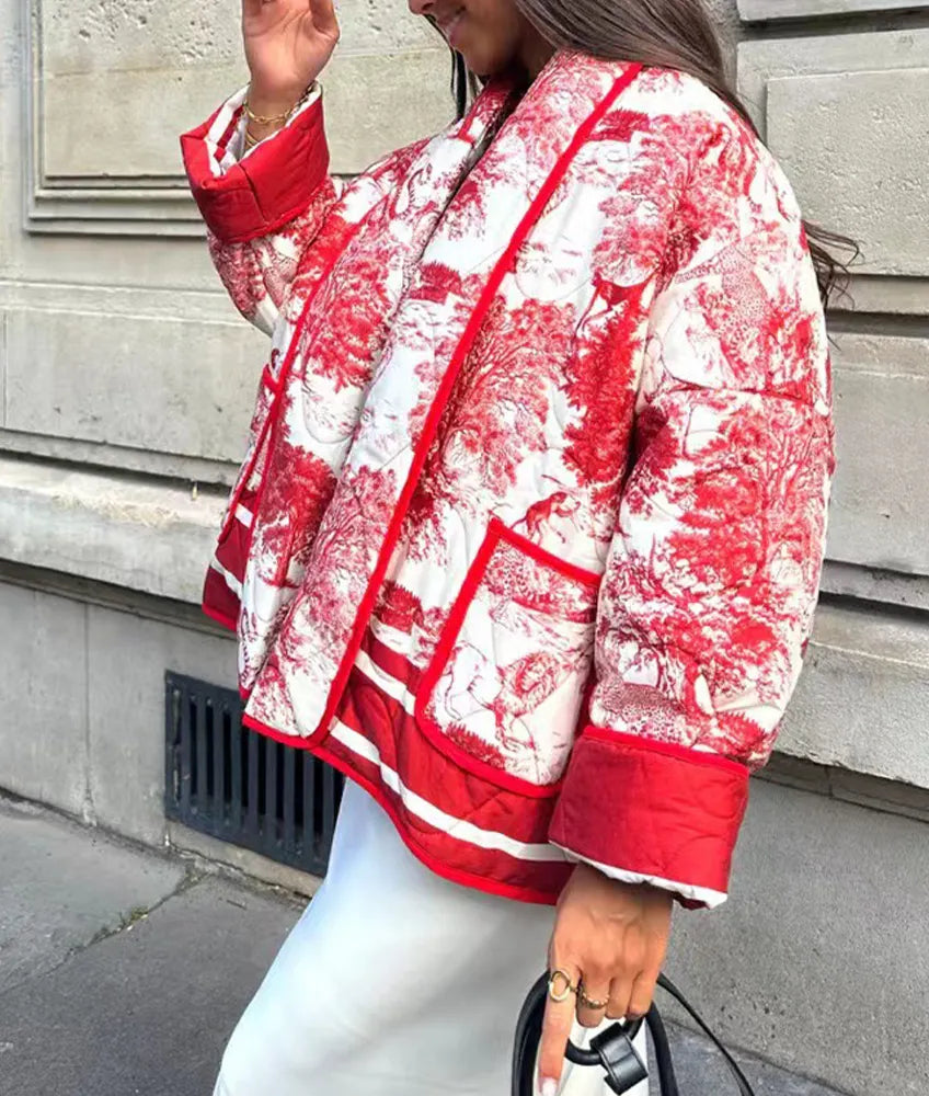 Border Printed Cotton-padded Jacket
