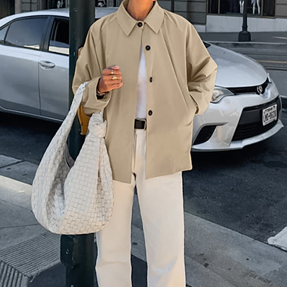 Casual French Lapel Solid Color Jacket