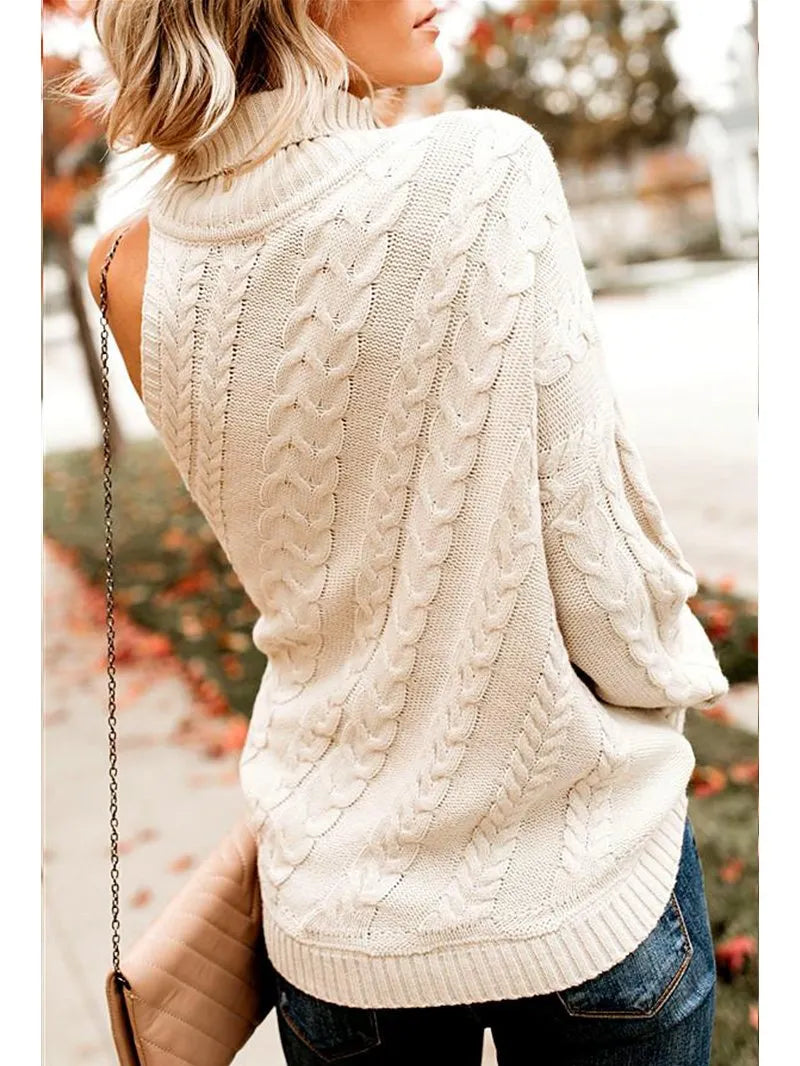 Fashion Sexy Strapless Single Sleeve Tall Neck Twist Sweater