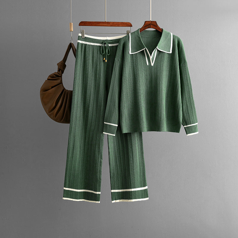 Stylish Lapel Contrast Color Casual Two-Piece Set