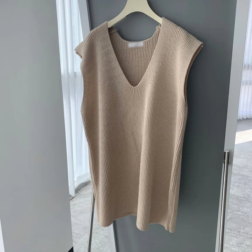 Chic V-Neck Knitted Loose Wool Vest