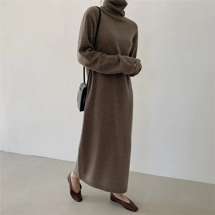 Easy-Fitting Turtleneck Sweater Dress