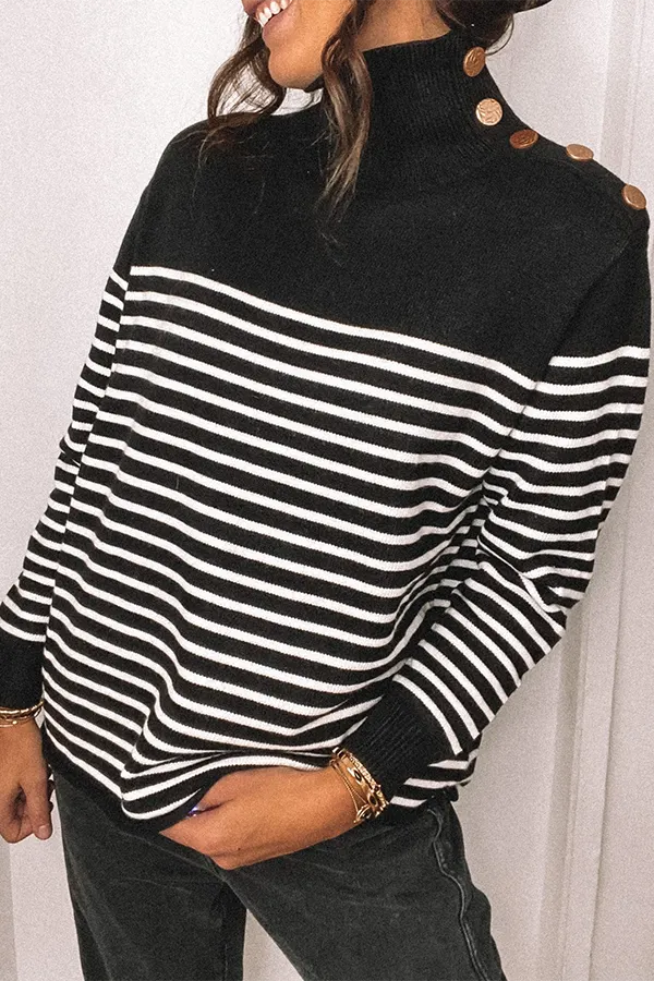 Long Sleeve Striped Patchwork High Neck Sweater