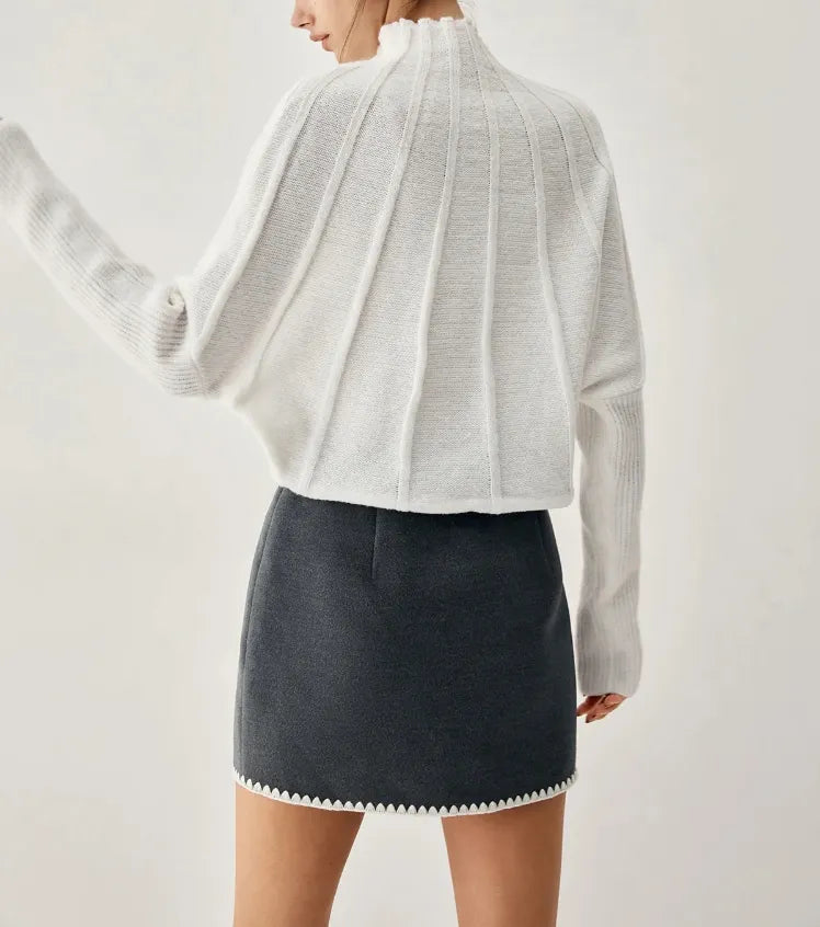 Piping Mock Neck Long Sleeve Knit Top