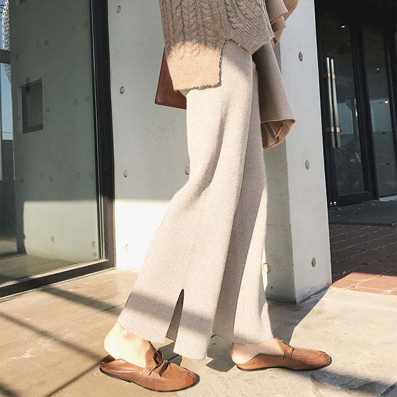 Knit Loose Straight Slit Pants