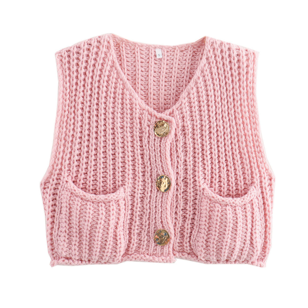 Stylish V-Neck Three-Button Sleeveless Waistcoat