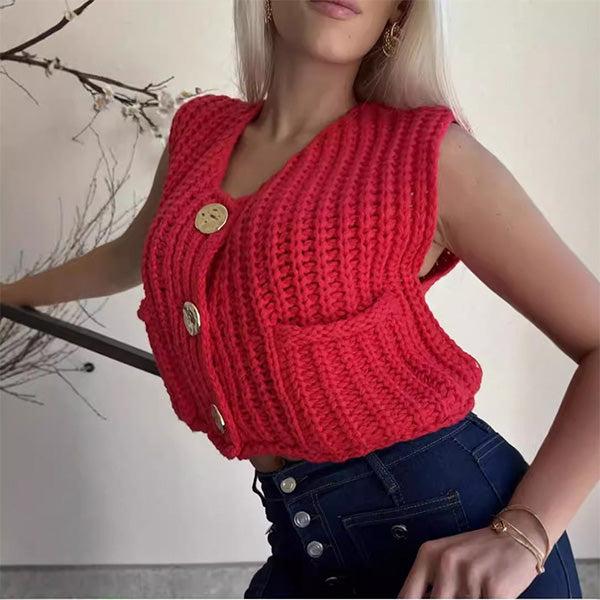 Stylish V-Neck Three-Button Sleeveless Waistcoat