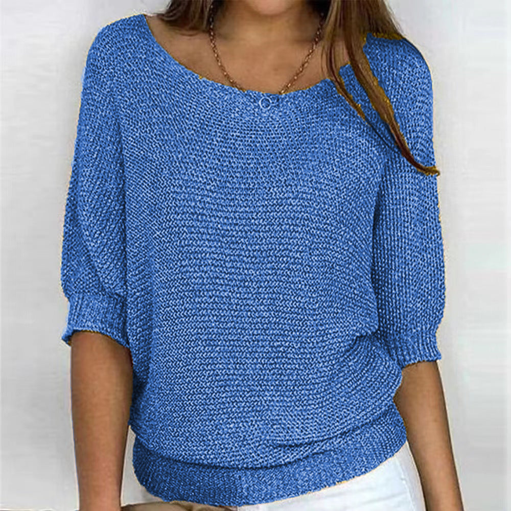 Versatile Solid Color Crew Neck Knitwear