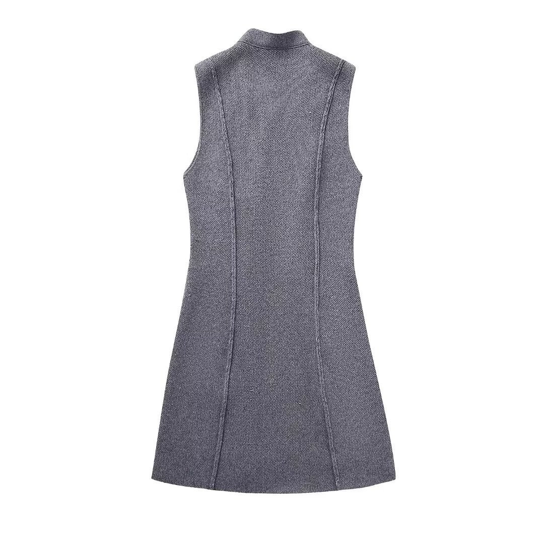 Zip Down Piping Short Sweater Dress
