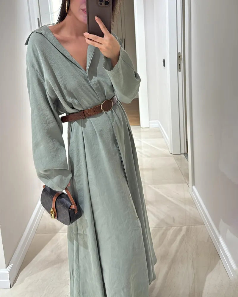Casual Solid Color Shirt Dress (Without Belt)
