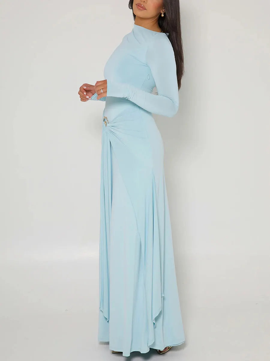 Metallic embellished pleated fitted dress