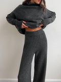 Stylish Casual Turtleneck Slit Sweater & Pants Two-Piece Set
