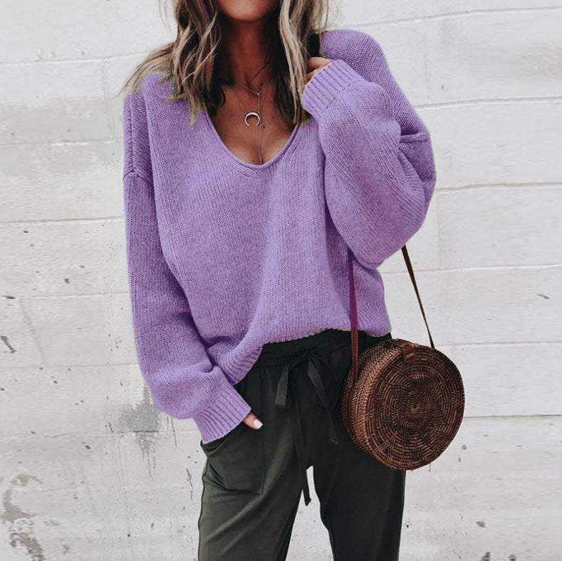 Casual V-neck Long Sleeved Sweater