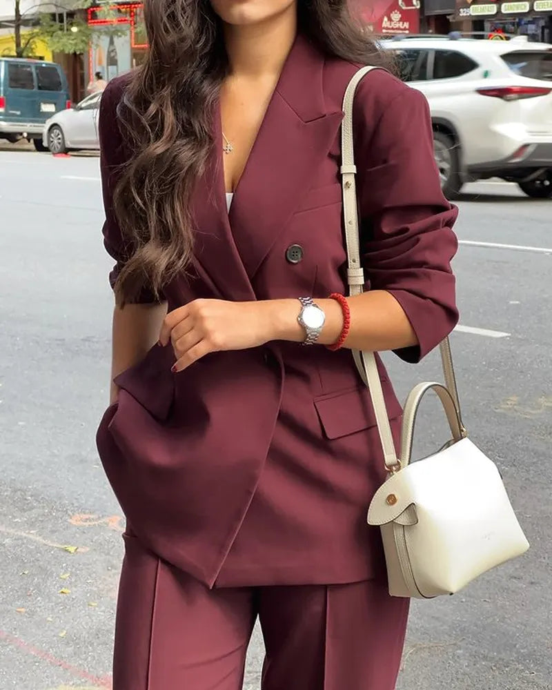 Fashion Lapel Blazer & Pants Two-Piece Set