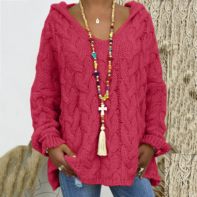 Women's Solid Color Hooded Sweater