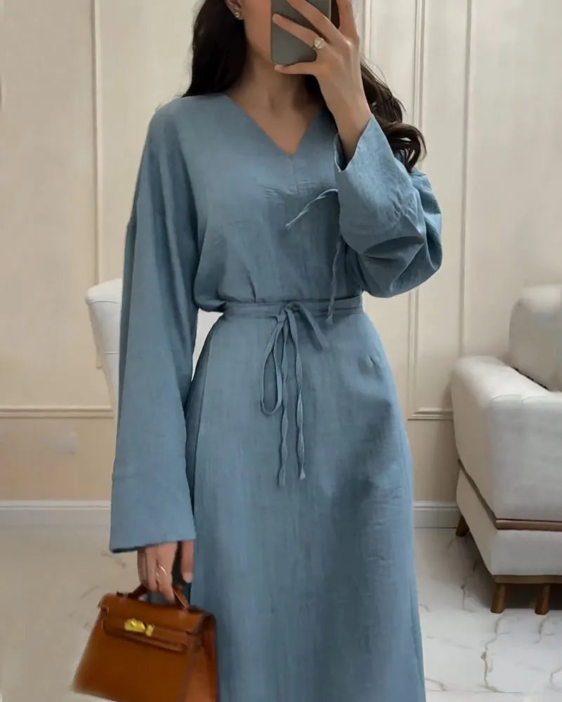 Elegant blue casual lace-up waist two-piece set