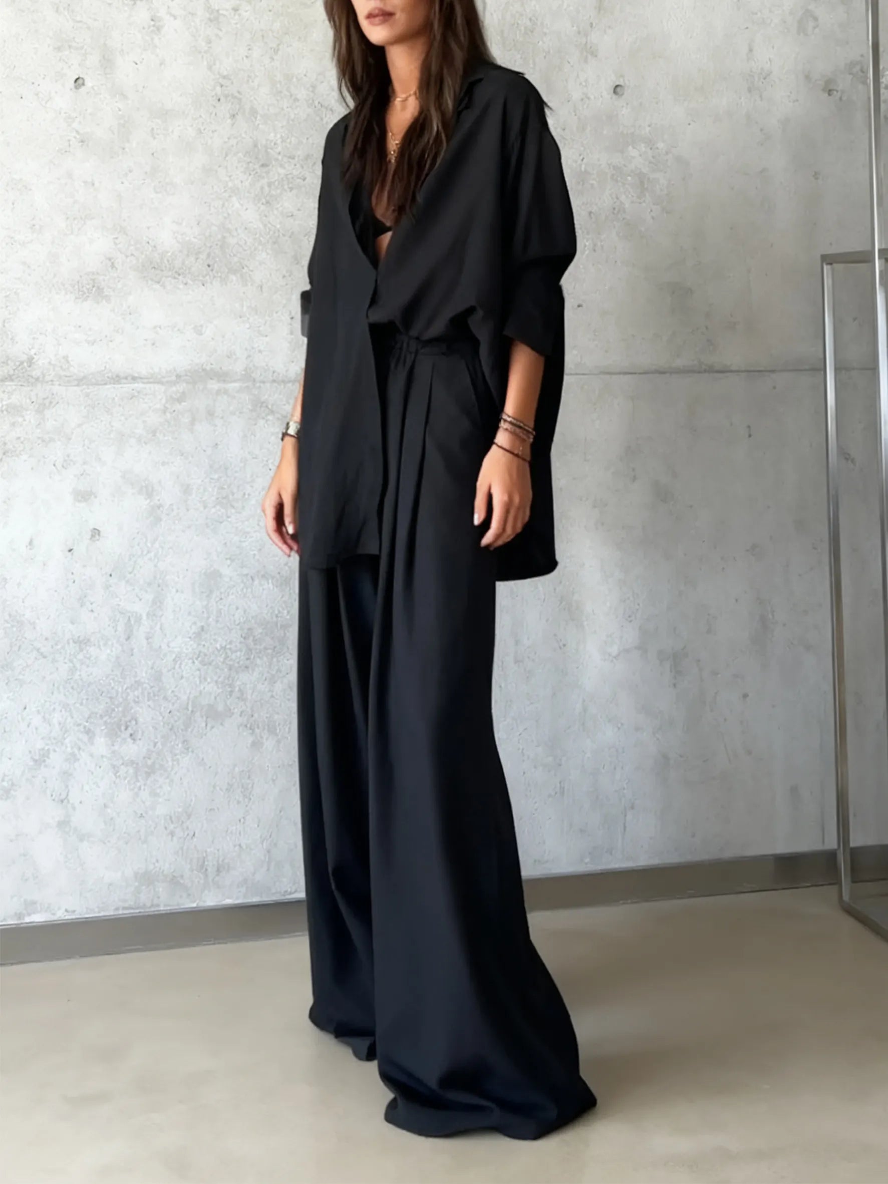 Fashion Solid Color Comfortable Shirt & Pants Two-piece Set