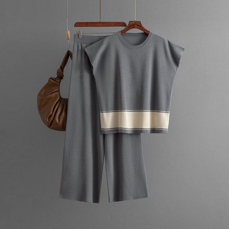 Casual Sleeveless Top & High Waist Wide Leg Pants Two Piece Set