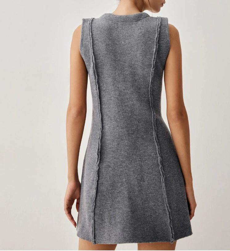 Zip Down Piping Short Sweater Dress
