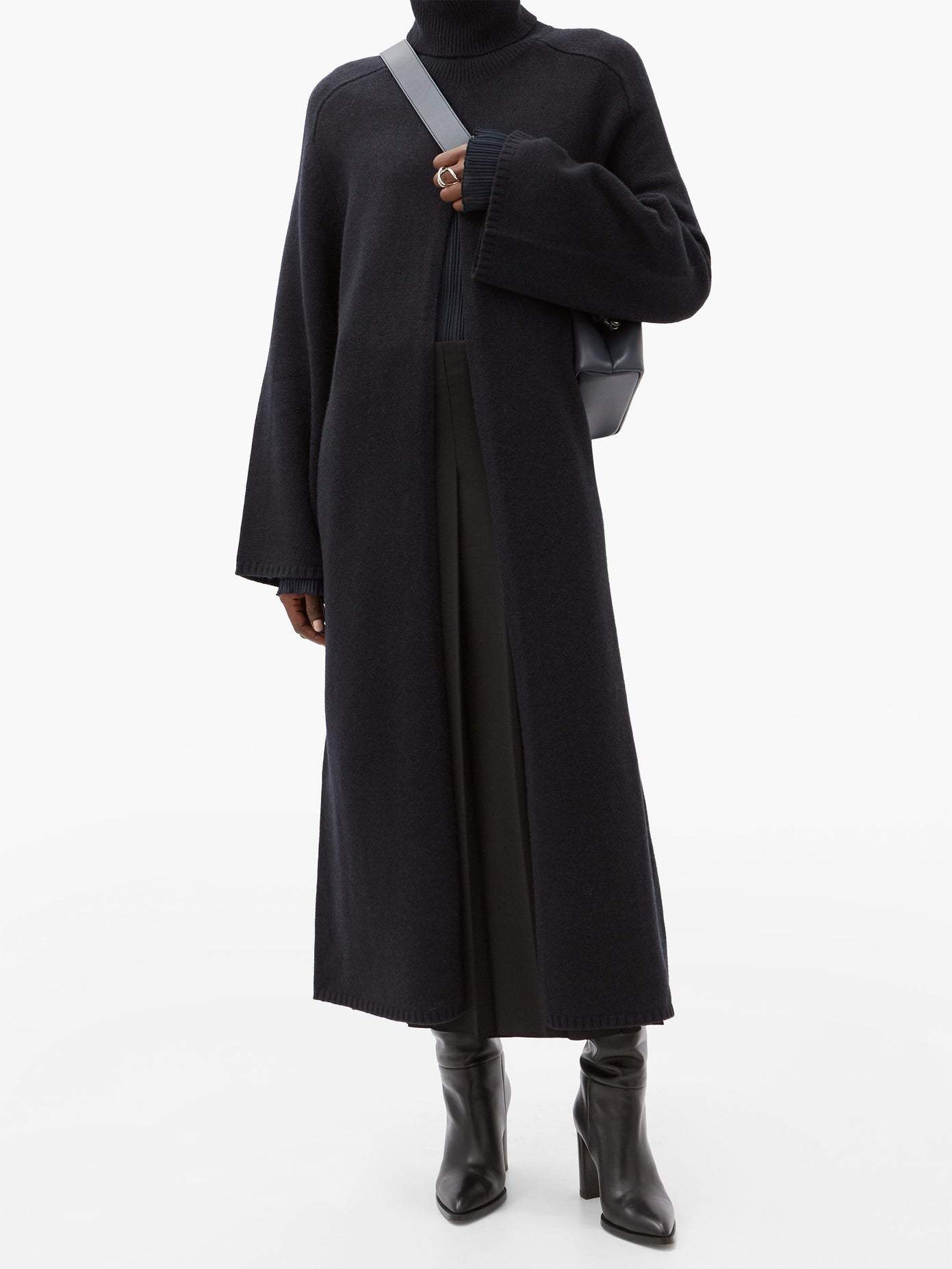 Viviane Slit-Front Wool Sweater Dress